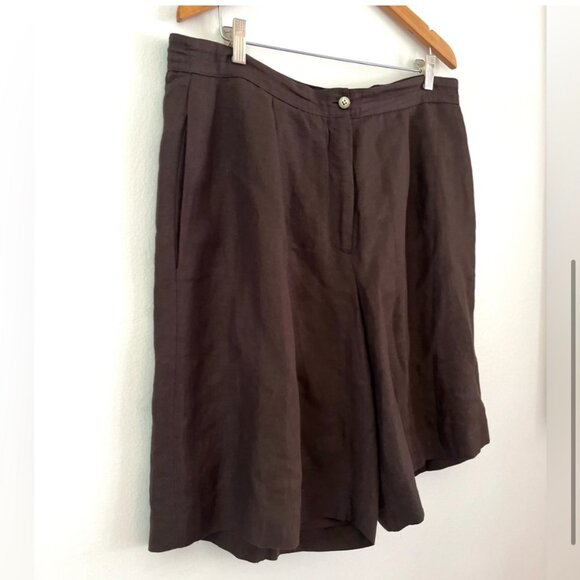 Elisabeth by Liz Claiborne Brown Linen Pleat Front Classic High Waist Shorts - Picture 3 of 6